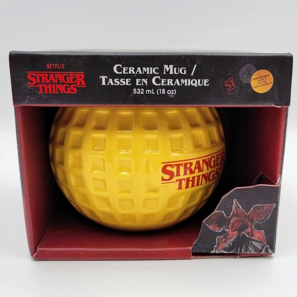 Netflix Stranger Things Ceramic Mug Yellow Waffle Texture 18 oz NIB Cup Read - Picture 1 of 11